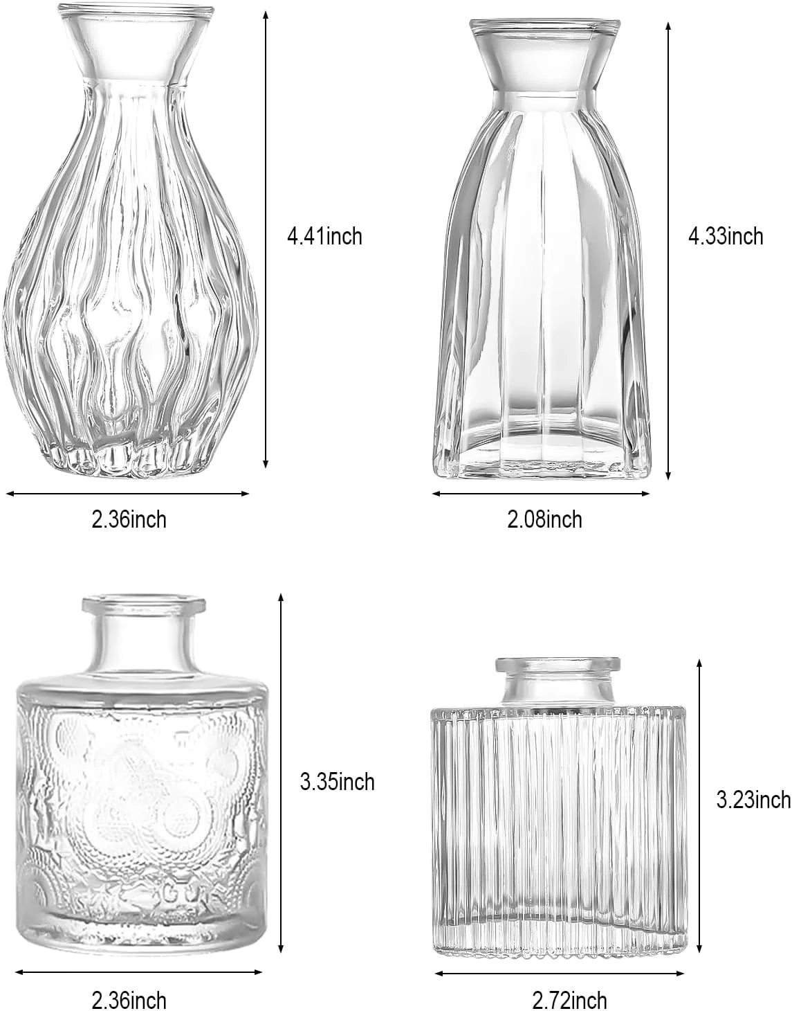 ست 4 تایی گلدان شیشه ای غنچه HOMNUTS، 4 سایز گلدان کوچک گل برای مهمانی یا تزئین میز خانه