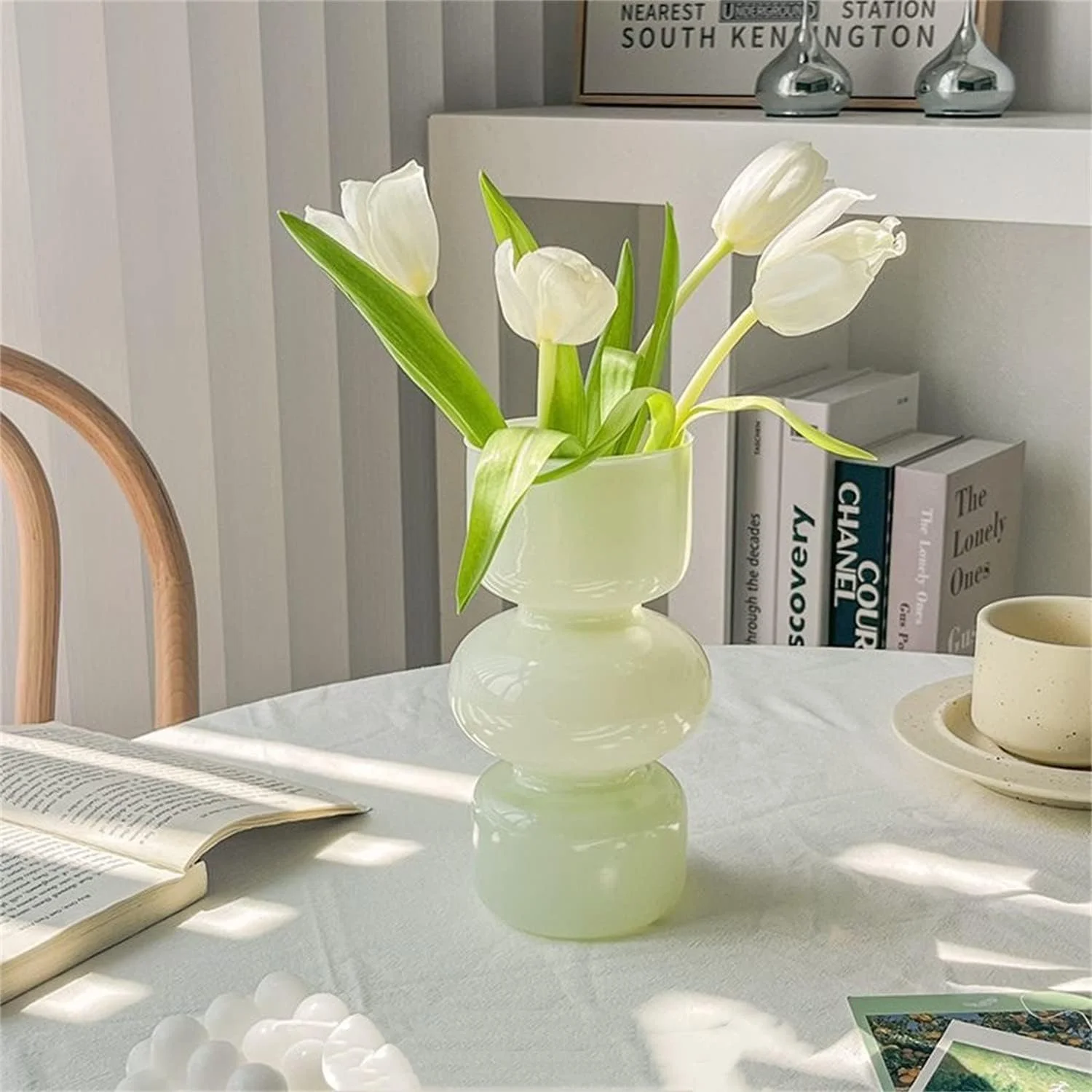 گلدان شیشه ای هیدروپونیک JSPYFITS، گلدان حبابی شیشه ای رنگی 7 اینچی برای گل، گلدان شیشه ای سه لایه فانتزی برای دکور گل میز خانه/دفتر/عروسی/مهمانی (سبز شیری)