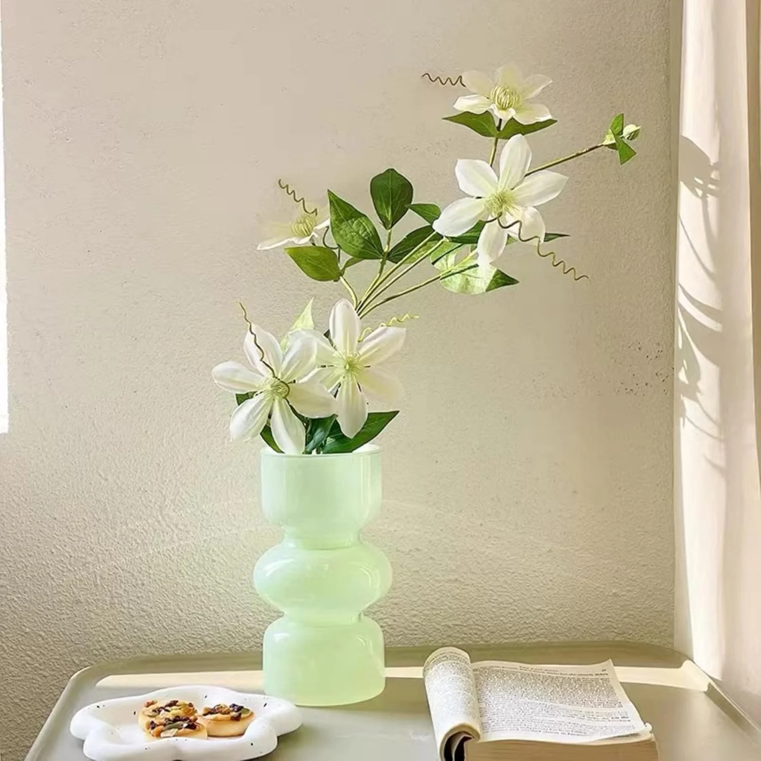 گلدان شیشه ای هیدروپونیک JSPYFITS، گلدان حبابی شیشه ای رنگی 7 اینچی برای گل، گلدان شیشه ای سه لایه فانتزی برای دکور گل میز خانه/دفتر/عروسی/مهمانی (سبز شیری)