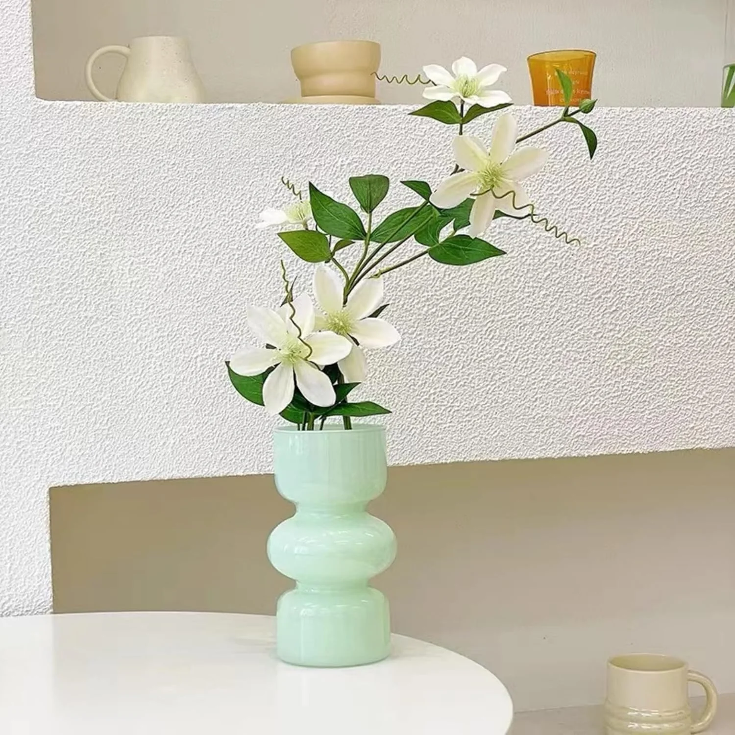 گلدان شیشه ای هیدروپونیک JSPYFITS، گلدان حبابی شیشه ای رنگی 7 اینچی برای گل، گلدان شیشه ای سه لایه فانتزی برای دکور گل میز خانه/دفتر/عروسی/مهمانی (سبز شیری)