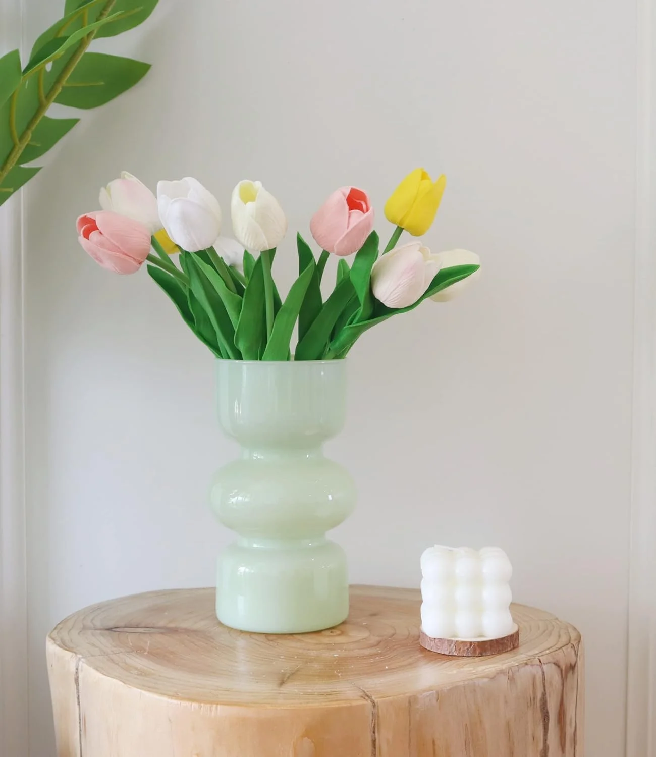 گلدان شیشه ای هیدروپونیک JSPYFITS، گلدان حبابی شیشه ای رنگی 7 اینچی برای گل، گلدان شیشه ای سه لایه فانتزی برای دکور گل میز خانه/دفتر/عروسی/مهمانی (سبز شیری)