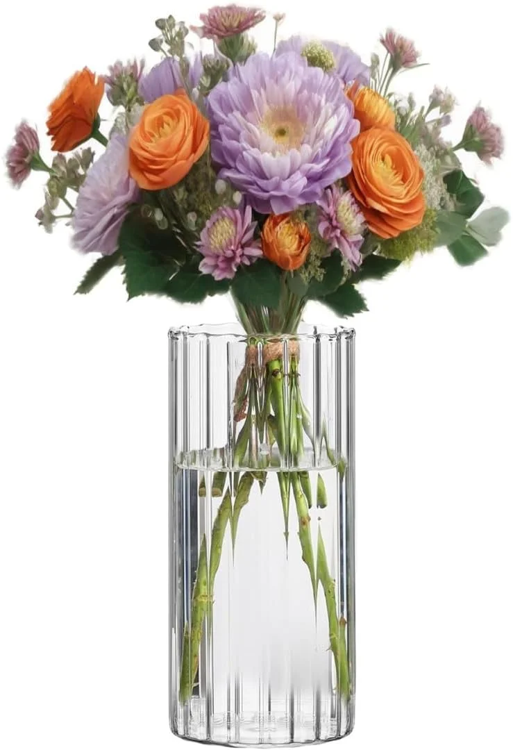 گلدان استوانه ای شیشه ای LENND، گلدان غنچه برای تزیین میز، گلدان شیاردار بلند 20 سانتی متری، جا شمعی شناور گردباد، گلدان های گل تزئینی برای پذیرایی عروسی، دکوراسیون منزل، هدیه خانه نویی