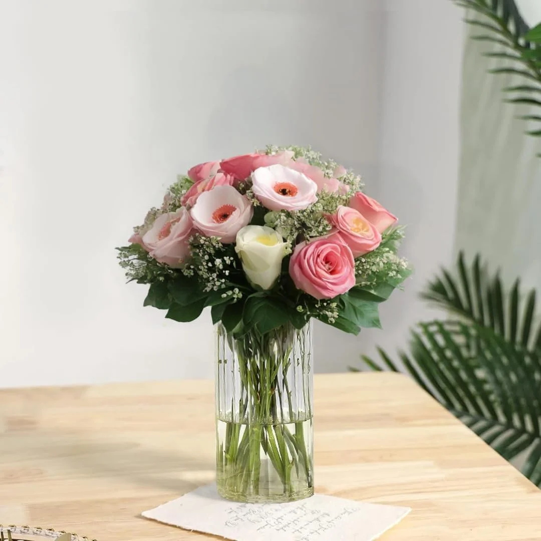 گلدان استوانه ای شیشه ای LENND، گلدان غنچه برای تزیین میز، گلدان شیاردار بلند 20 سانتی متری، جا شمعی شناور گردباد، گلدان های گل تزئینی برای پذیرایی عروسی، دکوراسیون منزل، هدیه خانه نویی