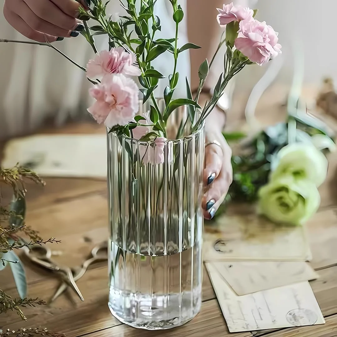 گلدان استوانه ای شیشه ای LENND، گلدان غنچه برای تزیین میز، گلدان شیاردار بلند 20 سانتی متری، جا شمعی شناور گردباد، گلدان های گل تزئینی برای پذیرایی عروسی، دکوراسیون منزل، هدیه خانه نویی
