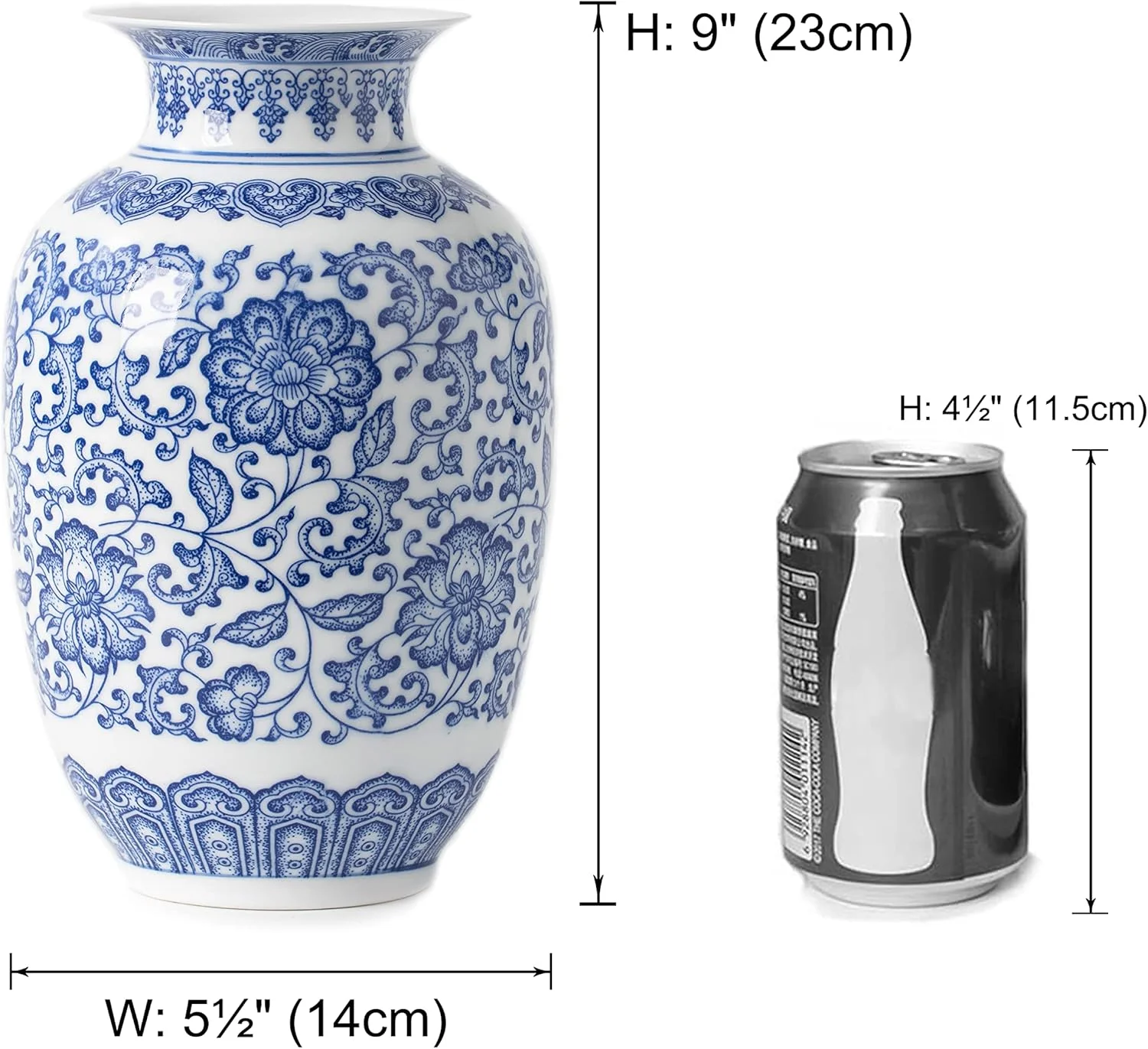 گلدان آبی و سفید KuJaRen، دکوراسیون گلدان های آبی برای منزل، گلدان چینی، چینی آبی و سفید، گلدان سرامیکی برای خانه، اتاق نشیمن، قفسه کتاب، شومینه طاقچه، تزیینات میز، 9 اینچ