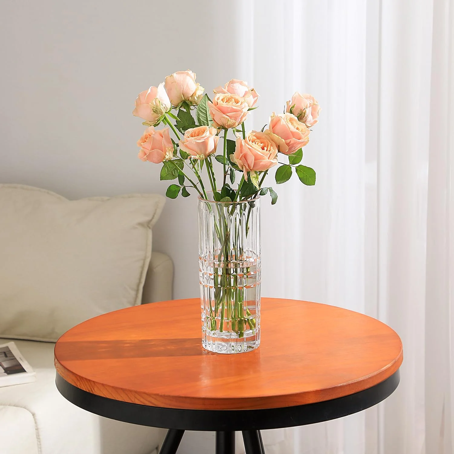 گلدان کریستالی mcmcncuiu برای گل، گلدان شیشه ای شفاف، گلدان گل برای دسته گل، گلدان بزرگ شفاف، گلدان استوانه ای مدرن برای اتاق نشیمن، اتاق خواب، میز ناهار خوری، دفتر، عروسی، سنگین 9.5 اینچی