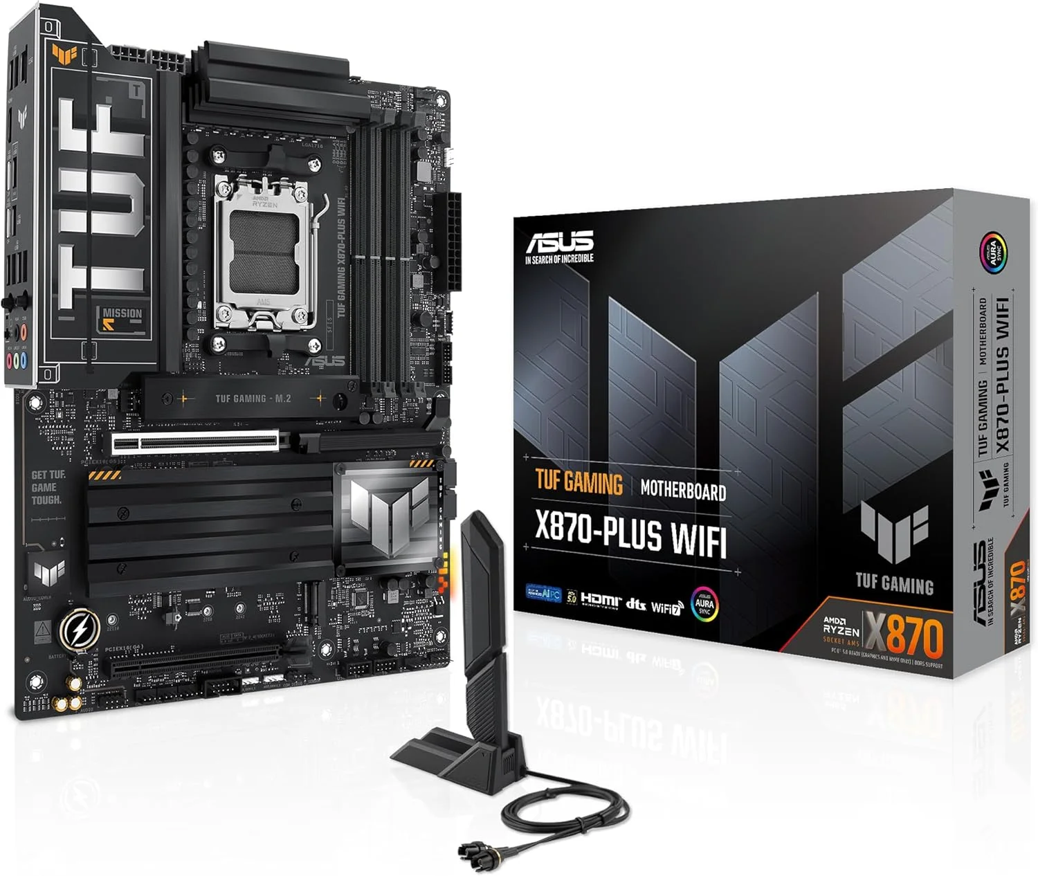 مادربرد گیمینگ ایسوس TUF X870-PLUS WIFI AMD X870 ATX: DDR5، PCIe 5.0، اترنت 2.5 گیگابیتی، HDMI، SATA 6 گیگابیت بر ثانیه، USB، Type C، صدای فراگیر 7.1 HD، Aura Sync، رام فلش 256 مگابیتی - مشکی