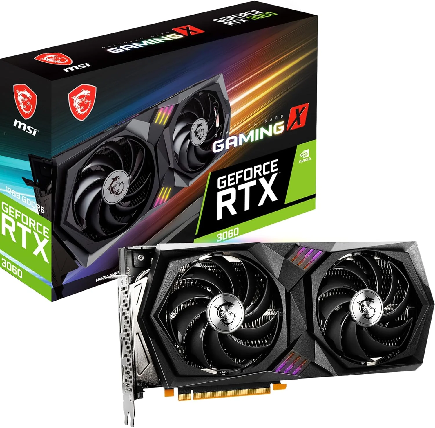 کارت گرافیک گیمینگ ام اس آی GeForce RTX 3060 Gaming X 12G - حافظه 12 گیگابایت GDDR6، فرکانس 1837 مگاهرتز، PCI Express Gen 4، رابط 192 بیتی، 3 پورت DisplayPort V 1.4a، HDMI 2.1 (پشتیبانی از 4K)