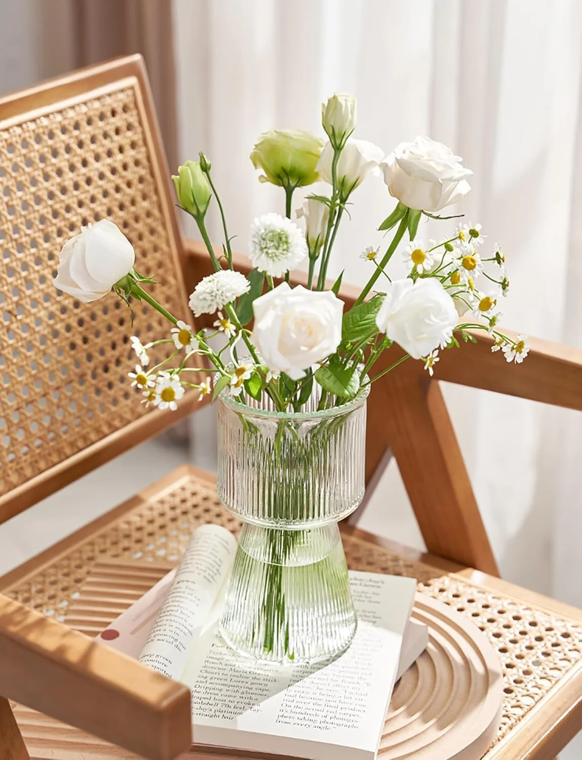 گلدان شیشه ای برای گل - گلدان مدرن راه راه برای دکوراسیون منزل، قطعه مرکزی برای اتاق نشیمن، اتاق خواب، دکوراسیون عروسی و خانه (شفاف)