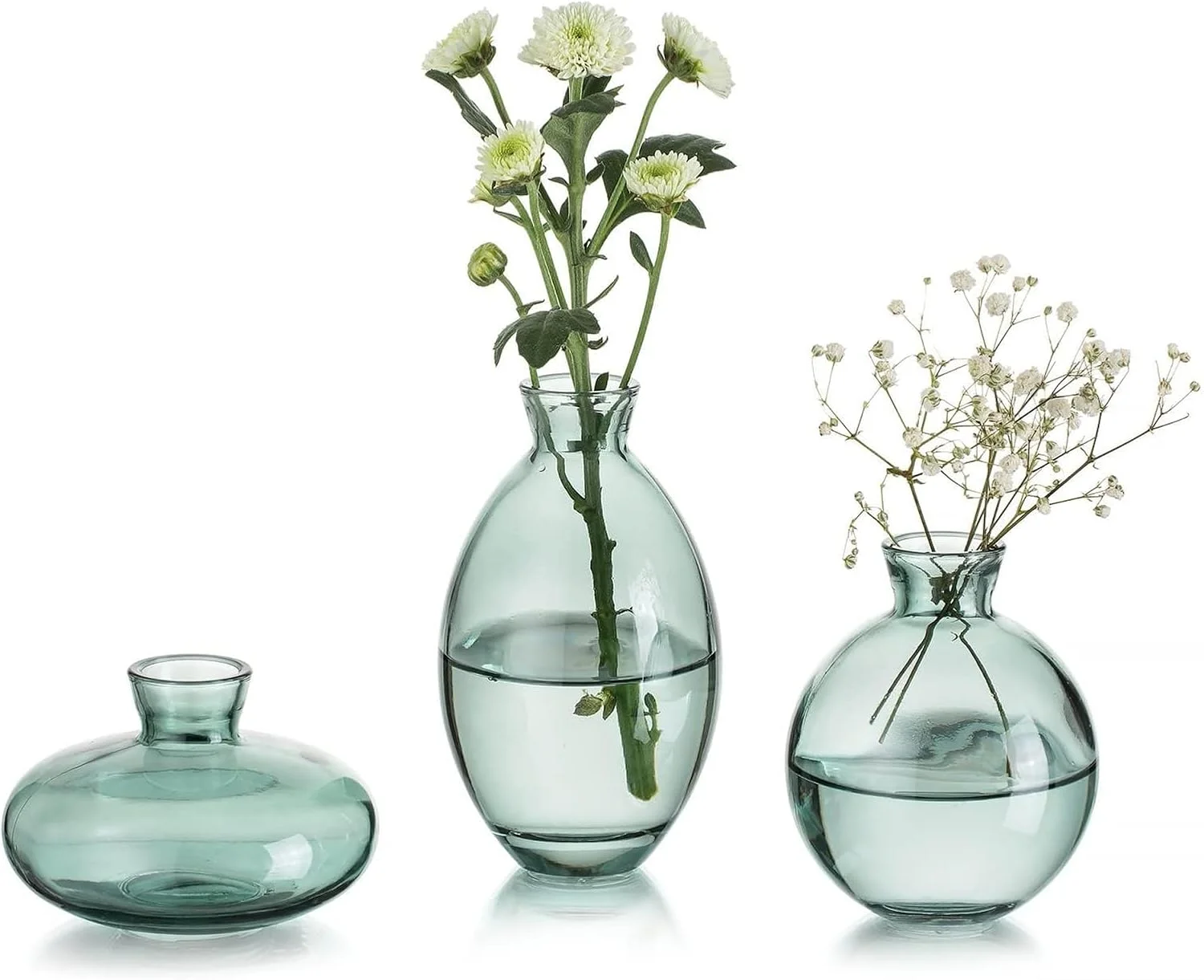 گلدان شیشه ای کوچک NUPTIO: گلدان های سبز مینیاتوری برای تزیین میز - دکوراسیون های زیبا و قدیمی برای اتاق نشیمن خانه، میز کار اداری، ست هدیه عروسی 3 عددی گل رز رنگی