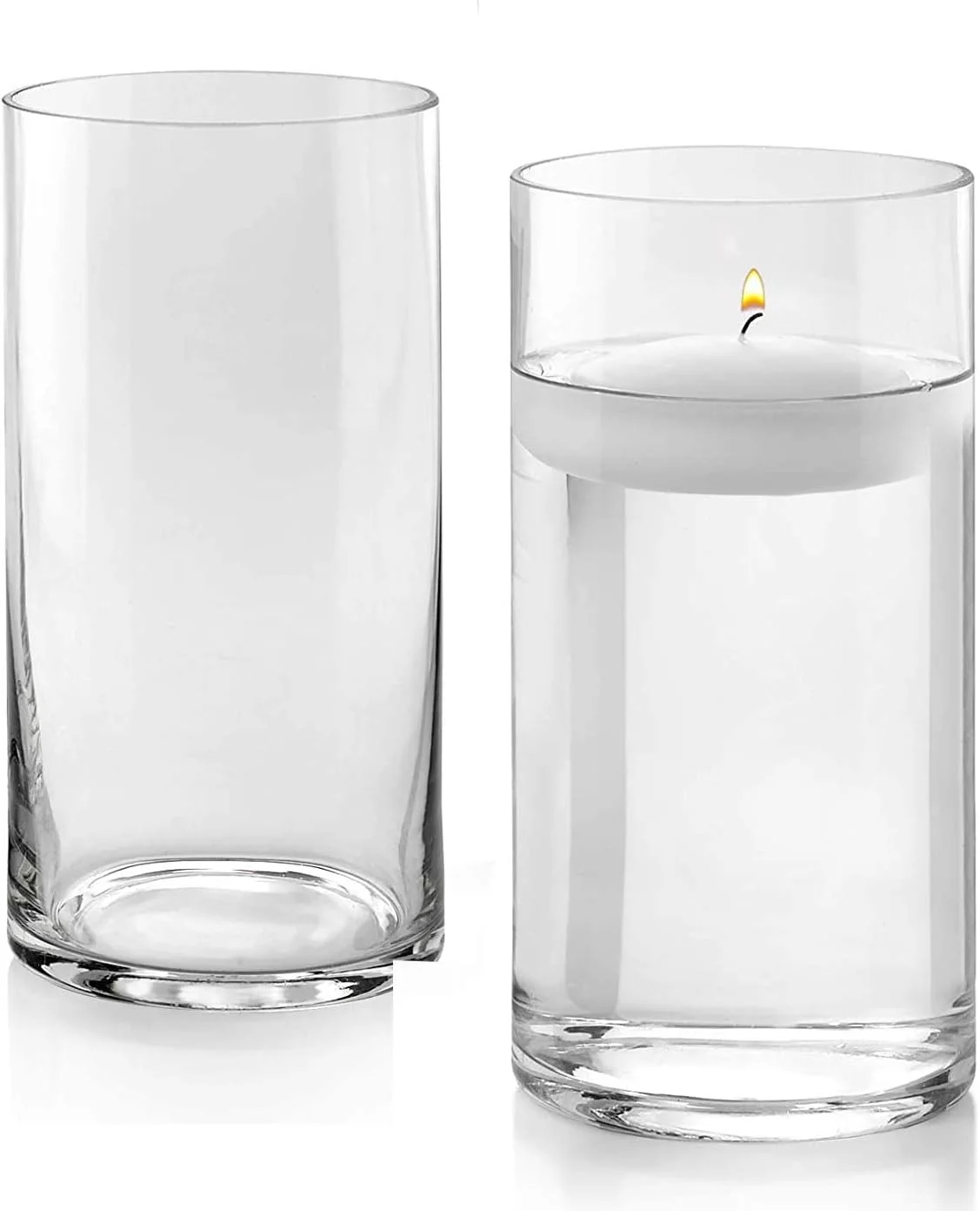 پارنو، ست 2 عددی گلدان استوانه‌ای شیشه‌ای، ارتفاع 20 سانتی‌متر در قطر 12.5 سانتی‌متر - چند منظوره: مناسب شمع‌های استوانه‌ای، شمعدان‌های شناور یا گلدان گل - ایده‌آل برای استفاده به عنوان ظروف دکوری میز عروسی