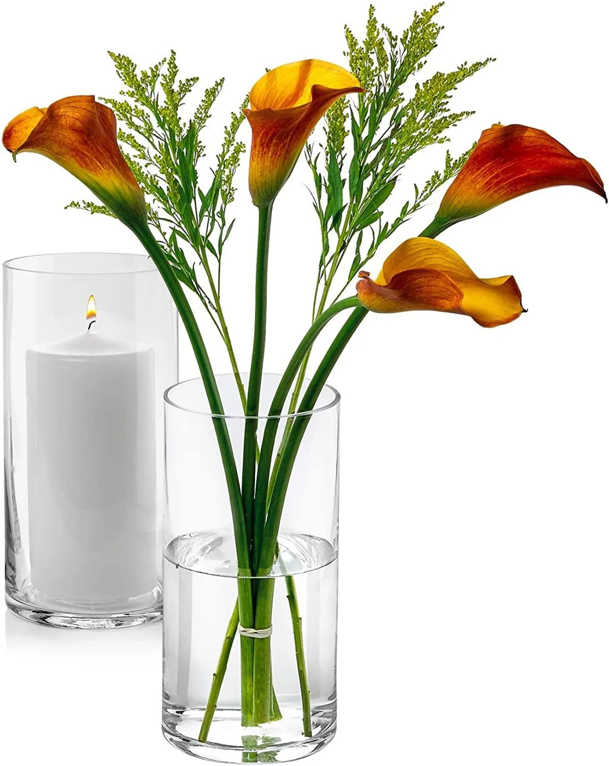 پارنو، ست 2 عددی گلدان استوانه‌ای شیشه‌ای، ارتفاع 20 سانتی‌متر در قطر 12.5 سانتی‌متر - چند منظوره: مناسب شمع‌های استوانه‌ای، شمعدان‌های شناور یا گلدان گل - ایده‌آل برای استفاده به عنوان ظروف دکوری میز عروسی