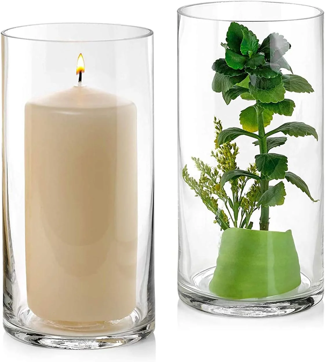 پارنو، ست 2 عددی گلدان استوانه‌ای شیشه‌ای، ارتفاع 20 سانتی‌متر در قطر 12.5 سانتی‌متر - چند منظوره: مناسب شمع‌های استوانه‌ای، شمعدان‌های شناور یا گلدان گل - ایده‌آل برای استفاده به عنوان ظروف دکوری میز عروسی