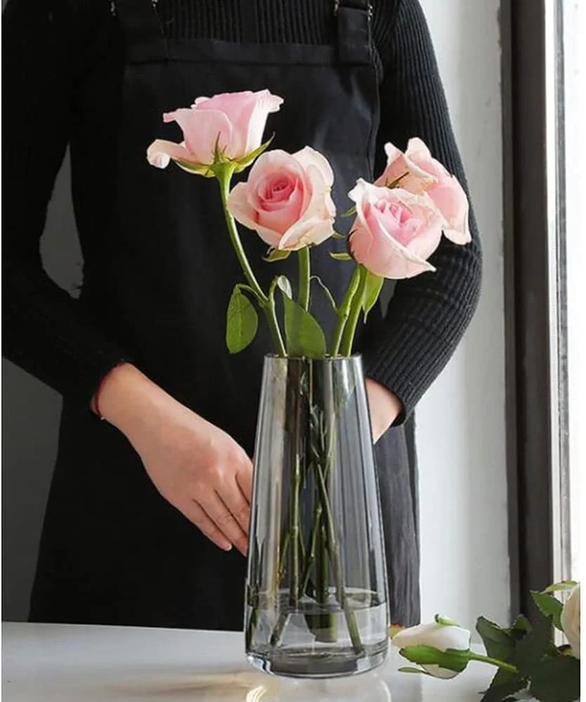 گلدان شیشه ای مدرن OOMYL، گلدان شیشه ای شفاف کریستالی رنگین کمانی برای دکوراسیون منزل و دفتر کار (خاکستری کریستالی)