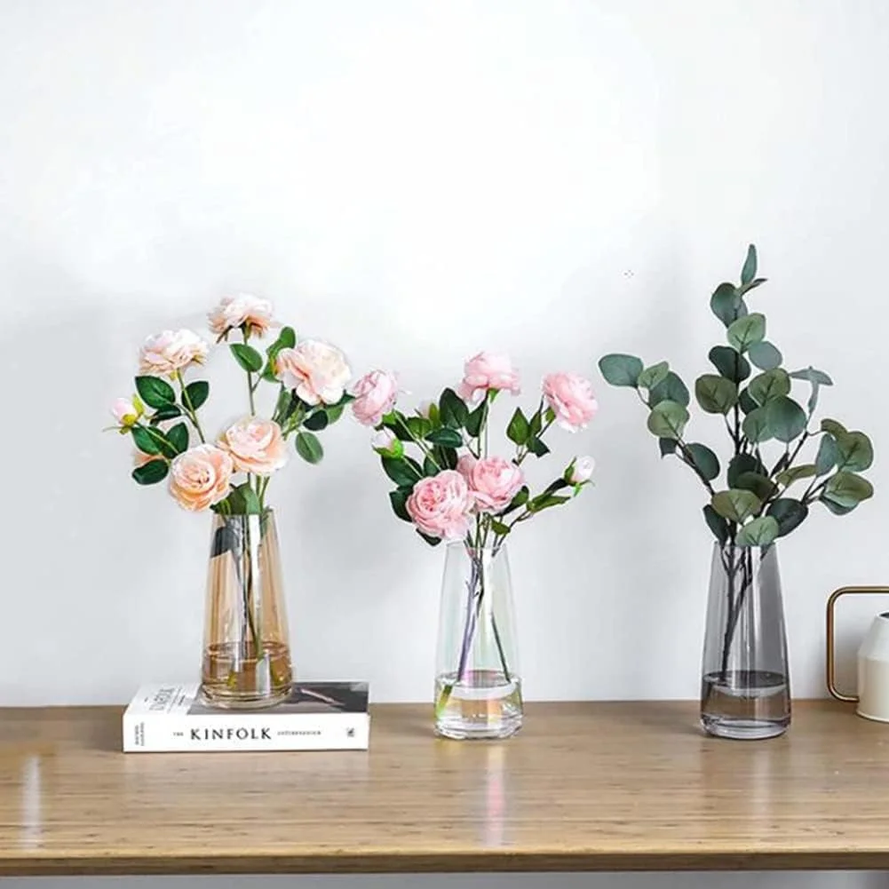 گلدان شیشه ای مدرن OOMYL، گلدان شیشه ای شفاف کریستالی رنگین کمانی برای دکوراسیون منزل و دفتر کار (خاکستری کریستالی)