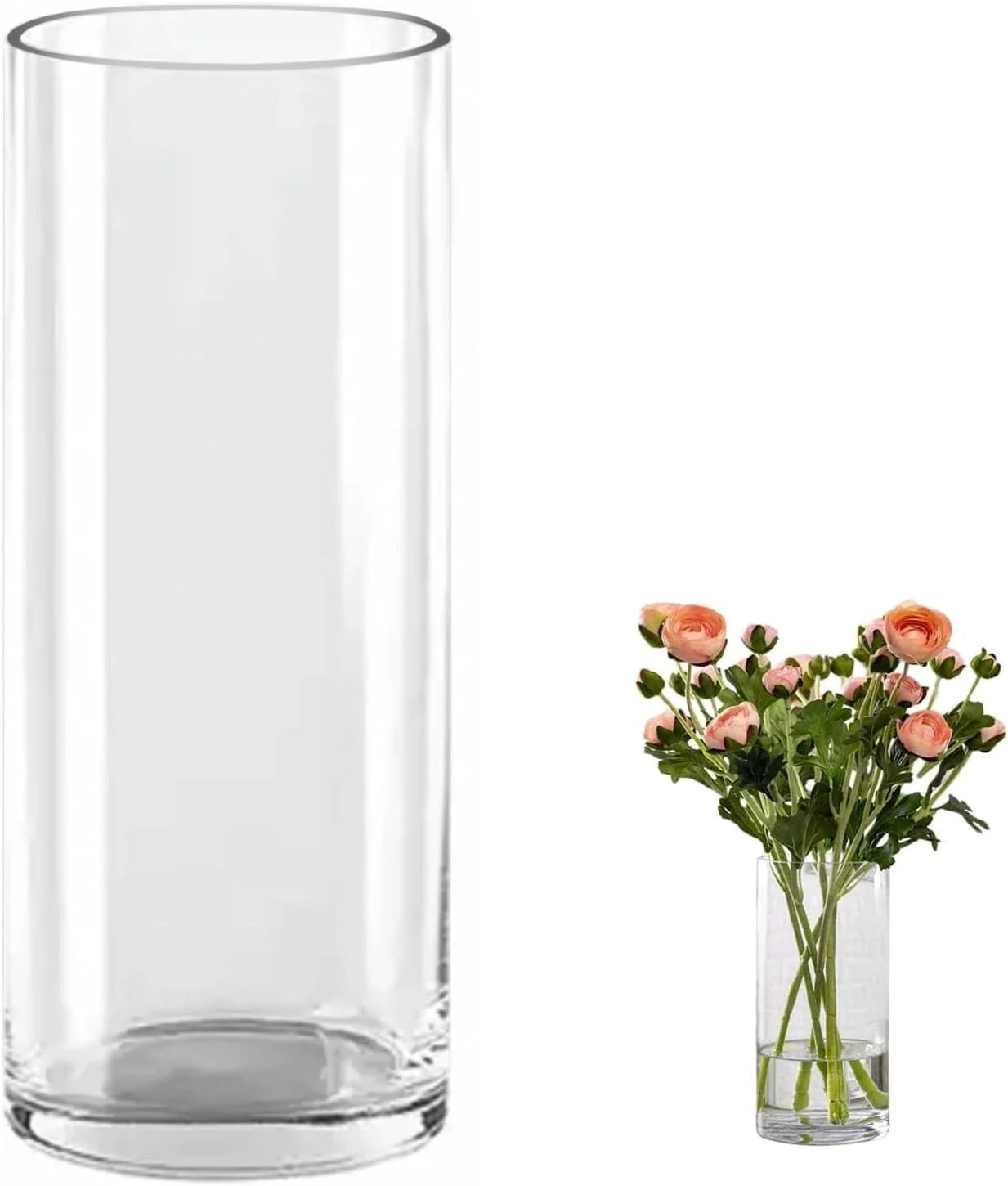 گلدان استوانه ای شیشه ای شفاف QEEYON، 40 سانتی متر در 15 سانتی متر، گلدان کریستالی ضخیم و بسیار بزرگ برای گل ها، چیدمان گل برای تزیین میز، اتاق نشیمن، آشپزخانه، دفتر، عروسی