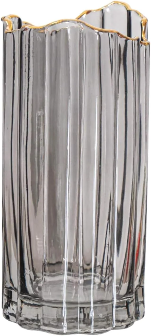 گلدان شیشه ای PEPAXON برای گل، گلدان خاکستری بزرگ استوانه ای سنگین، دکوراسیون منزل 12x30 سانتی متر