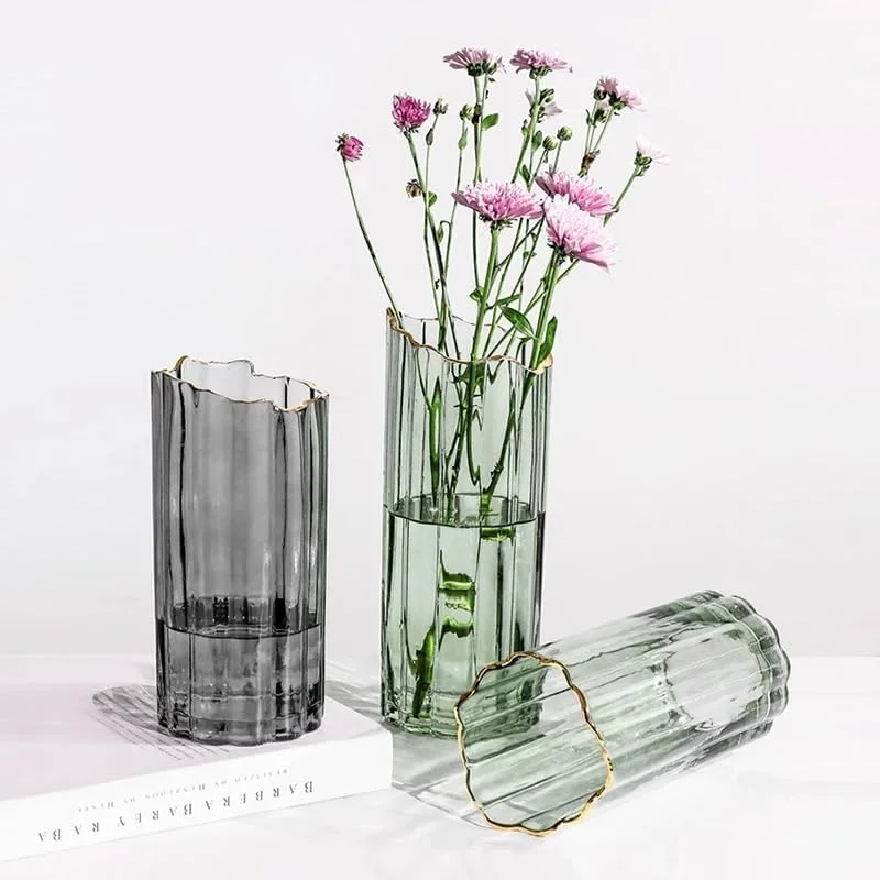 گلدان شیشه ای بلند PEPAXON برای گل، گلدان سبز استوانه ای بزرگ و سنگین، دکوراسیون منزل، 12x30 سانتی متر