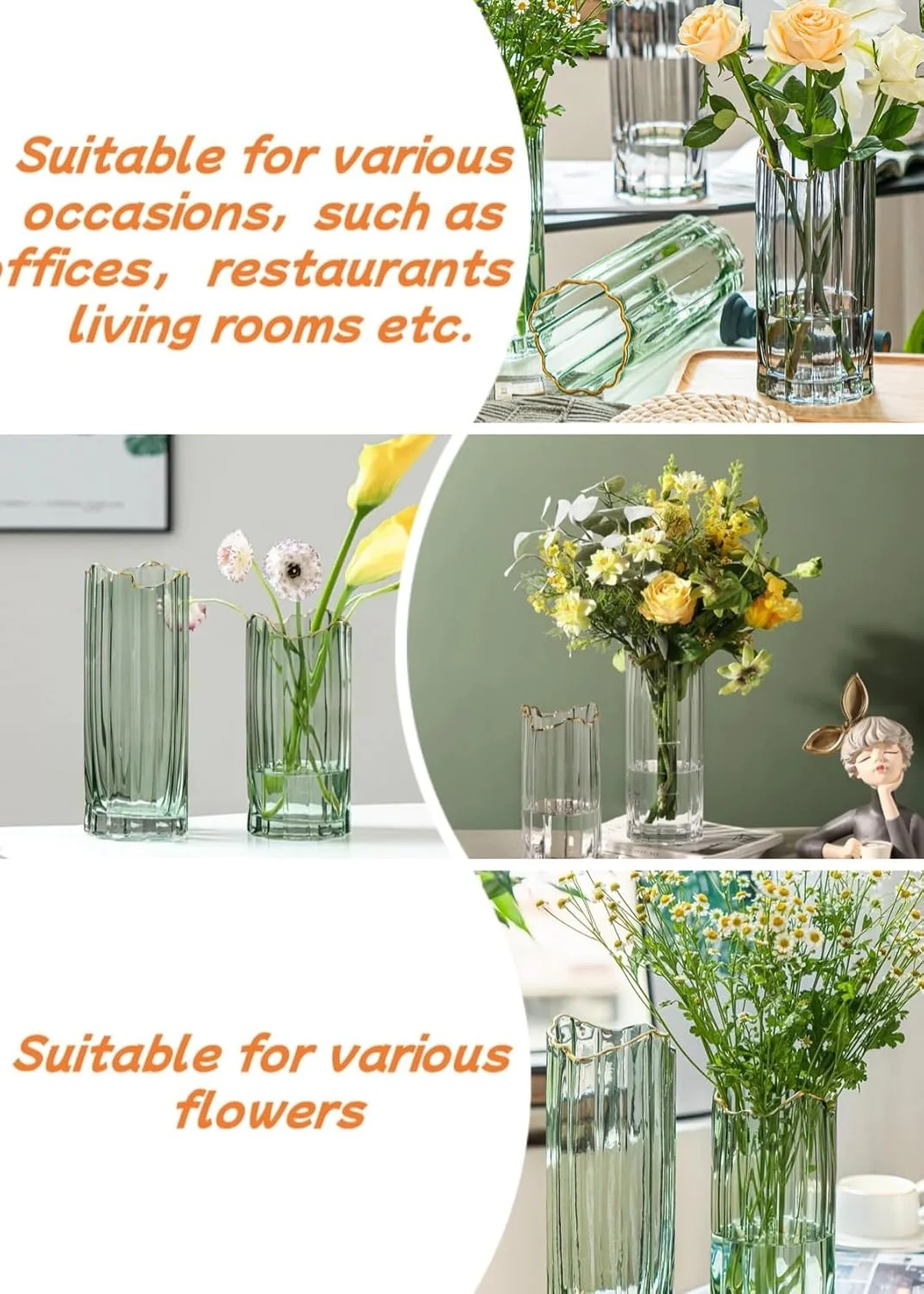 گلدان شیشه ای PEPAXON برای گل، گلدان خاکستری بزرگ استوانه ای سنگین، دکوراسیون منزل 12x30 سانتی متر