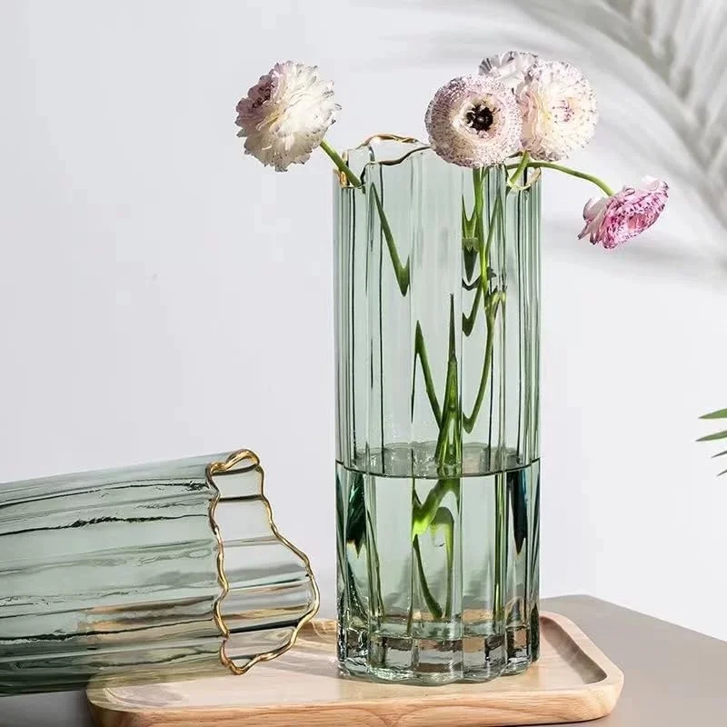 گلدان شیشه ای بلند PEPAXON برای گل، گلدان سبز استوانه ای بزرگ و سنگین، دکوراسیون منزل، 12x30 سانتی متر
