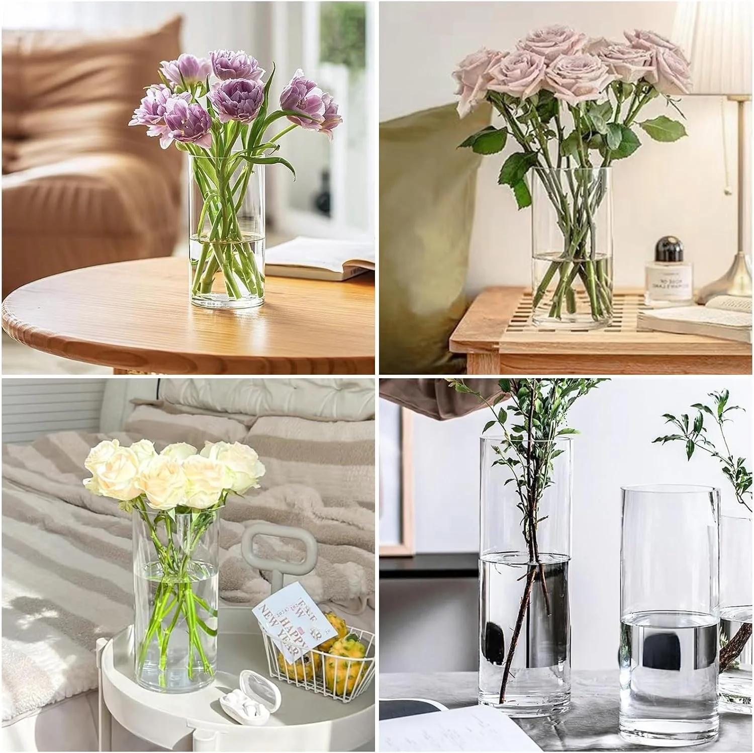 گلدان استوانه ای شیشه ای شفاف QEEYON، 40 سانتی متر در 15 سانتی متر، گلدان کریستالی ضخیم و بسیار بزرگ برای گل ها، چیدمان گل برای تزیین میز، اتاق نشیمن، آشپزخانه، دفتر، عروسی