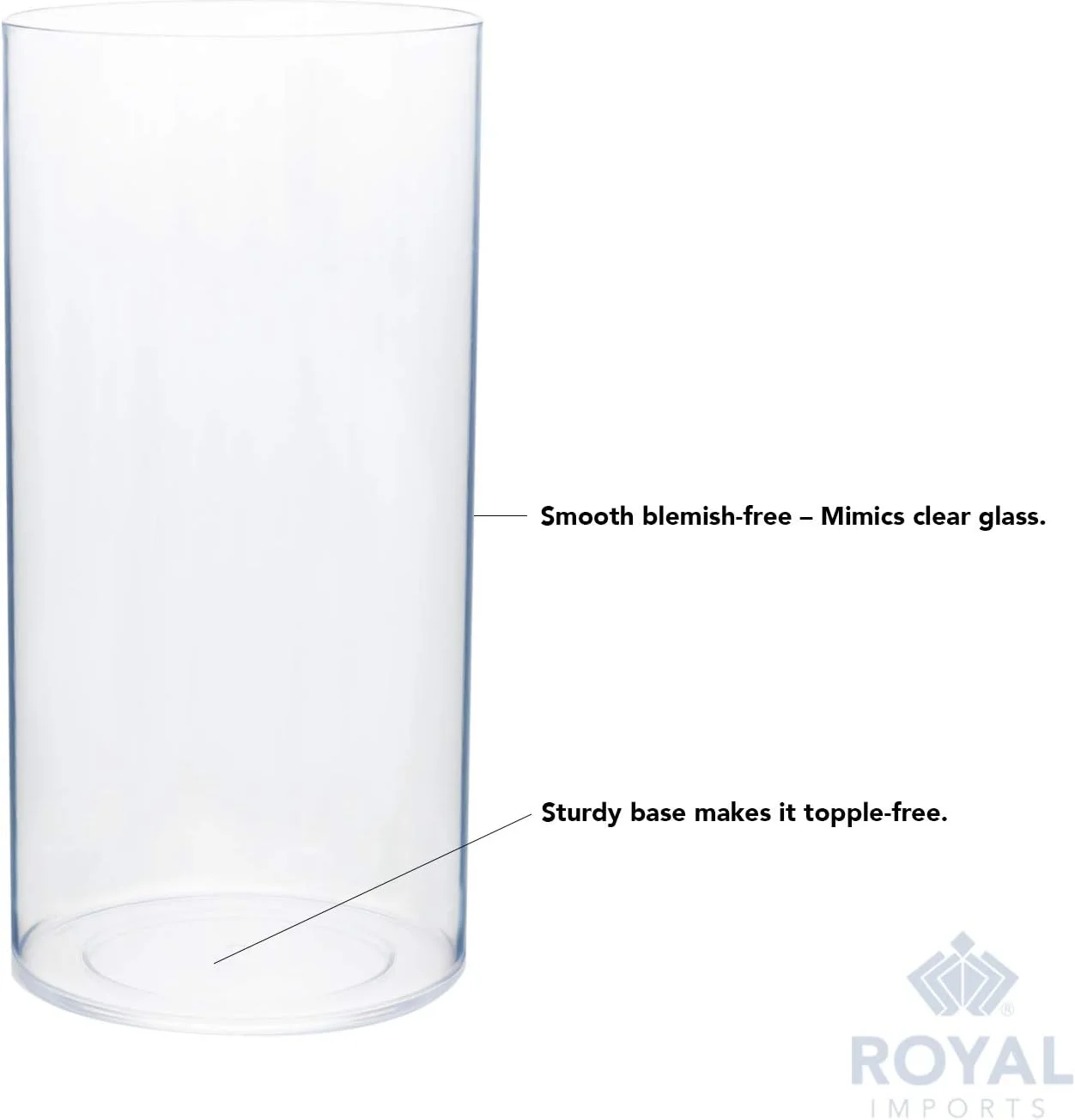 گلدان استوانه ای اکریلیک Royal Imports - تزیینی برای منزل یا عروسی - پلاستیک نشکن، 5"X10" گرد بلند - شفاف