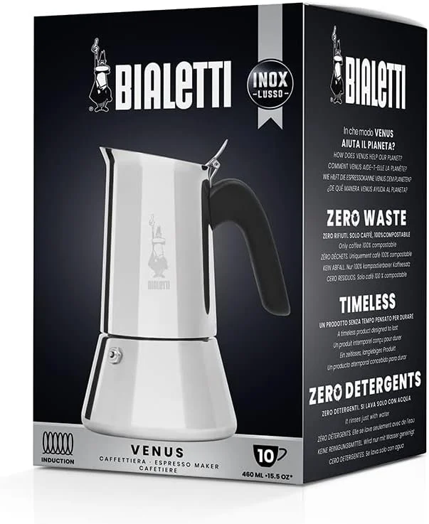 بیالتی - New Venus Induction، قهوه ساز روگازی، مناسب برای انواع اجاق گاز، استیل ضد زنگ، 10 فنجان (460 میلی لیتر)، آلومینیوم، نقره ای بیالتی - New Venus Induction، قهوه ساز روگازی، مناسب برای انواع اجاق گاز، استیل ضد زنگ، 10 فنجان (460 میلی لیتر)، آلومینیوم، نقره ای
