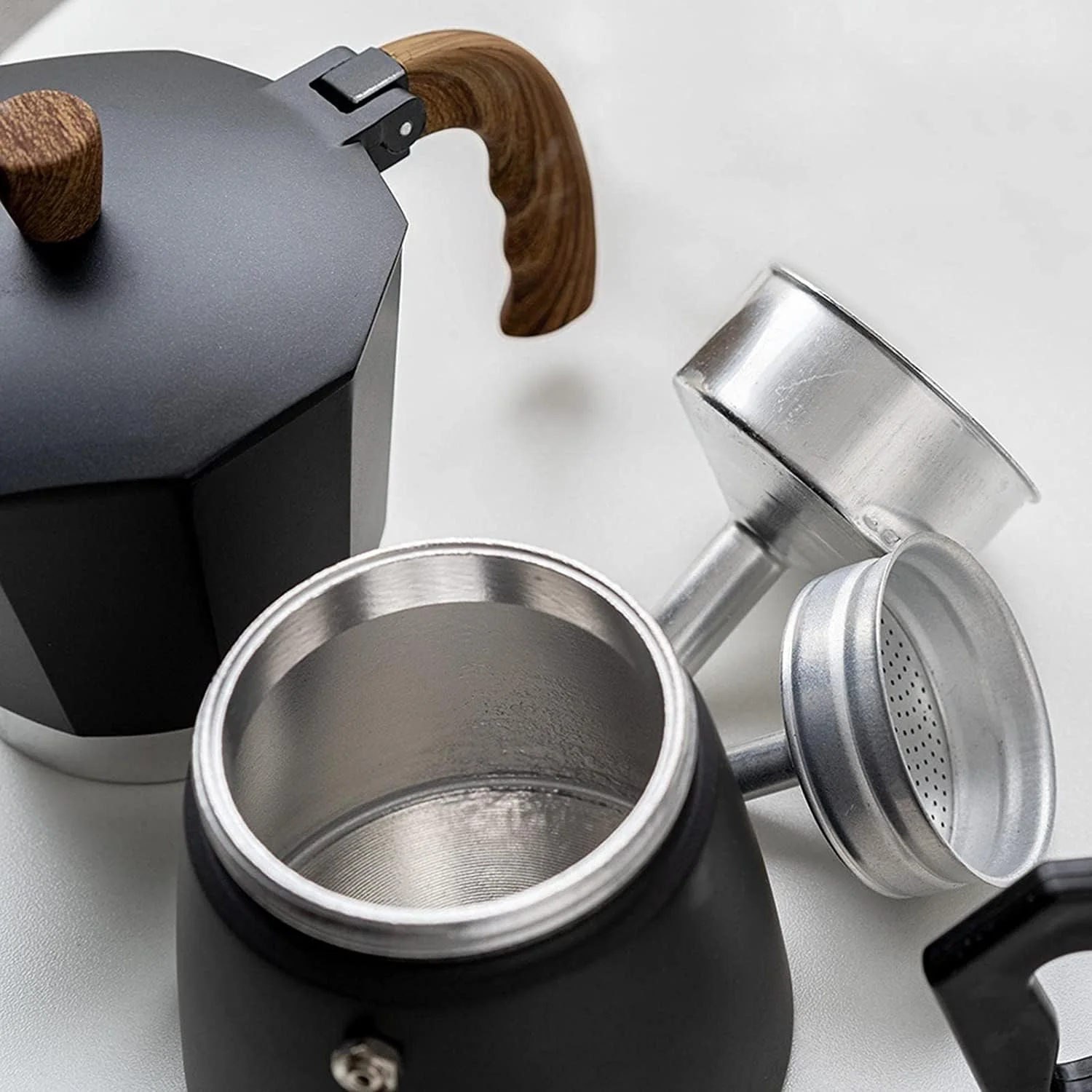 اسپرسوساز روگازی عربست، موکاپات آلومینیومی 6 فنجانی ممتاز برای اسپرسو کلاسیک، قهوه ساز دستی ایتالیایی برای خانه و کمپینگ، کارکرد آسان و تمیز کردن سریع (مشکی)