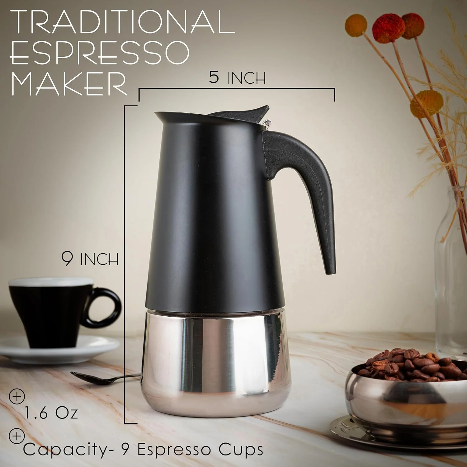 Mixpresso قهوه ساز روگازی 9 فنجانی، قهوه ساز اسپرسو، قهوه جوش موکا با طراحی قهوه ساز پرکولاتور، قهوه ساز اسپرسو روگازی استیل ضد زنگ، قهوه ساز ایتالیایی (مشکی) Mixpresso قهوه ساز روگازی 9 فنجانی، قهوه ساز اسپرسو، قهوه جوش موکا با طراحی قهوه ساز پرکولاتور، قهوه ساز اسپرسو روگازی استیل ضد زنگ، قهوه ساز ایتالیایی (مشکی)