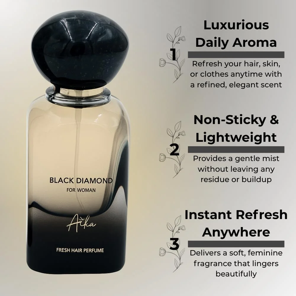 عطر زنانه آیکا بلک دایموند 50 میلی لیتر، عطر ماندگار زنانه برای بدن و مو، عطر بدون الکل زنانه با رایحه ادویه جات، چرم و عنبر با نت های شرقی جسورانه عطر زنانه آیکا بلک دایموند 50 میلی لیتر، عطر ماندگار زنانه برای بدن و مو، عطر بدون الکل زنانه با رایحه ادویه جات، چرم و عنبر با نت های شرقی جسورانه
