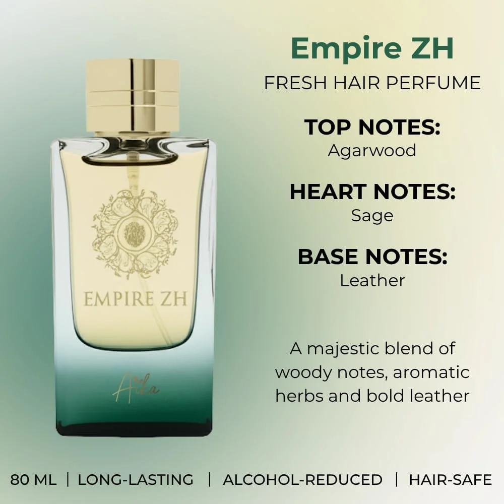 عطر زنانه آیکا Empire ZH حجم 80 میلی لیتر، عطر ماندگار زنانه برای بدن و مو، عطر بدون الکل زنانه با رایحه های چرم، کندر و چوب