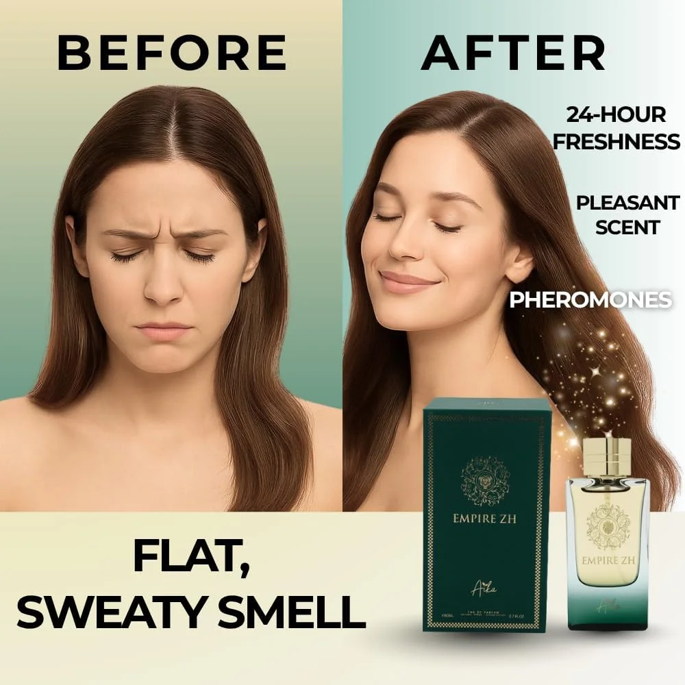عطر زنانه آیکا Empire ZH حجم 80 میلی لیتر، عطر ماندگار زنانه برای بدن و مو، عطر بدون الکل زنانه با رایحه های چرم، کندر و چوب
