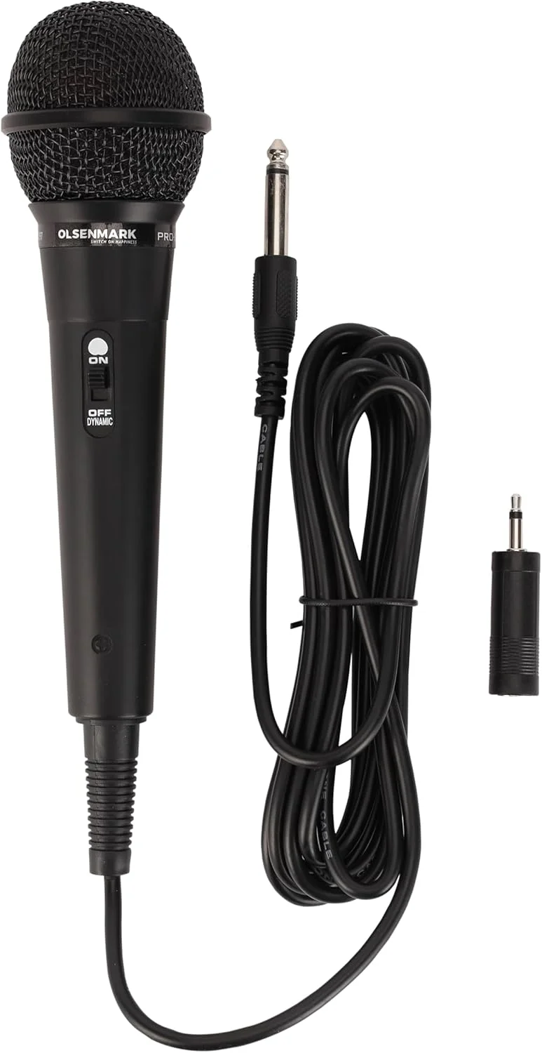 میکروفون داینامیک یک طرفه Olsenmark مدل OMMP1297، صدا، سیستم های کارائوکه، بهبود تحرک و انعطاف پذیری، مناسب برای تمام نیازهای ضبط صدا، مشکی