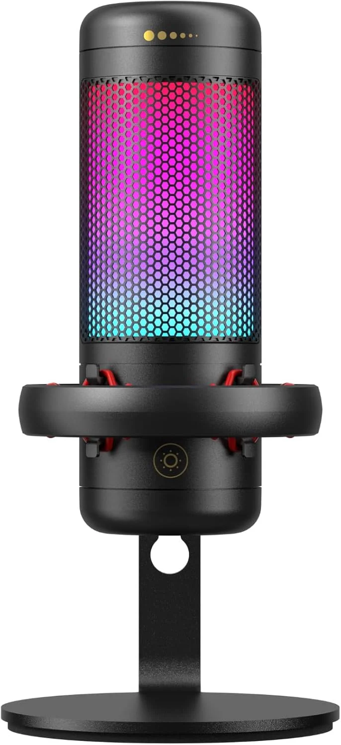 میکروفون گیمینگ TONOR TC320، میکروفون USB کامپیوتر با RGB، میکروفون کاندنسر با پایه/لمس بی‌صدا برای استریم، پادکست، ضبط استودیو، آواز، یوتیوب سازگار با لپ‌تاپ/کامپیوتر/مک/PS4/PS5/NS مشکی