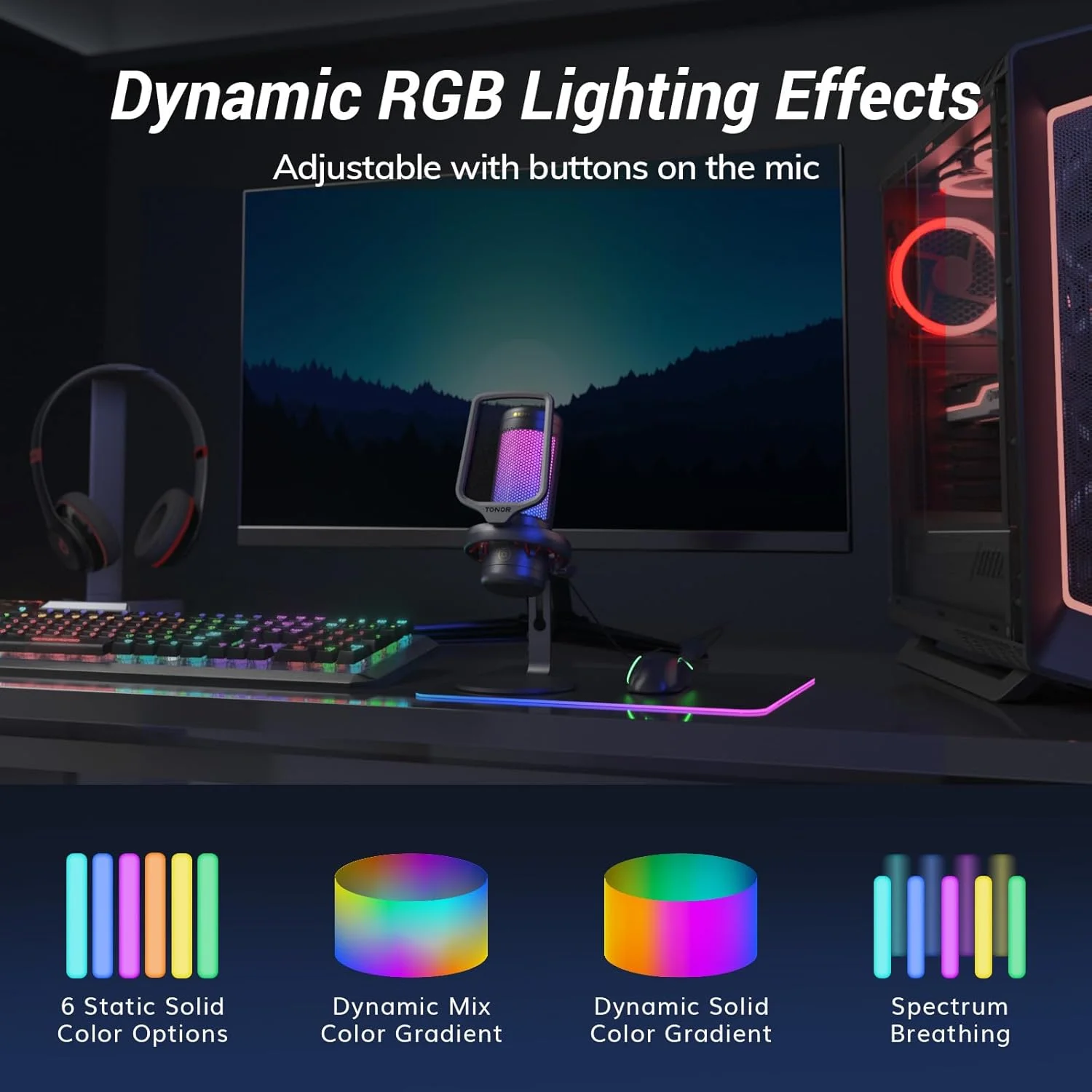 میکروفون گیمینگ TONOR TC320، میکروفون USB کامپیوتر با RGB، میکروفون کاندنسر با پایه/لمس بیصدا برای استریم، پادکست، ضبط استودیو، آواز، یوتیوب سازگار با لپتاپ/کامپیوتر/مک/PS4/PS5/NS مشکی میکروفون گیمینگ TONOR TC320، میکروفون USB کامپیوتر با RGB، میکروفون کاندنسر با پایه/لمس بیصدا برای استریم، پادکست، ضبط استودیو، آواز، یوتیوب سازگار با لپتاپ/کامپیوتر/مک/PS4/PS5/NS مشکی