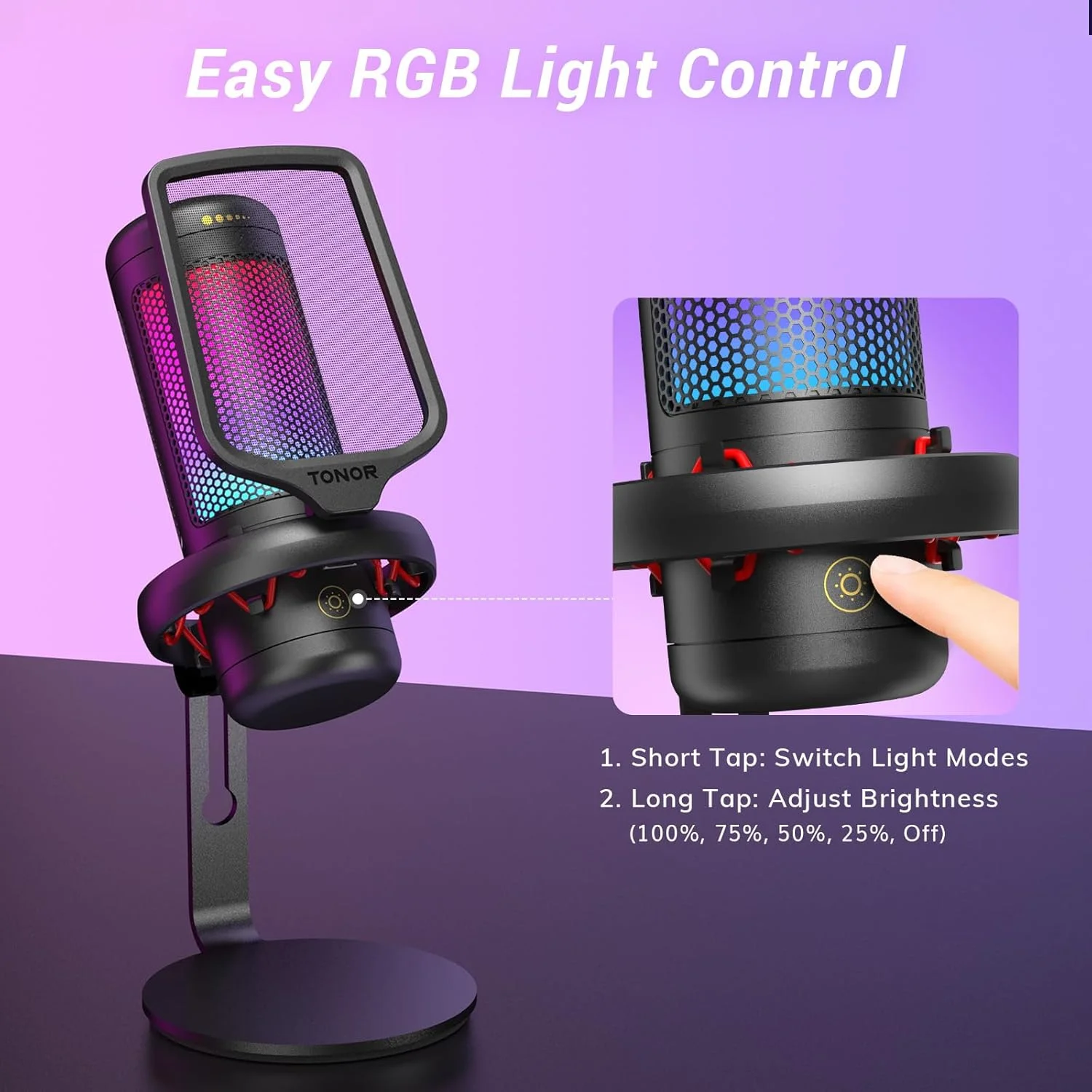 میکروفون گیمینگ TONOR TC320، میکروفون USB کامپیوتر با RGB، میکروفون کاندنسر با پایه/لمس بیصدا برای استریم، پادکست، ضبط استودیو، آواز، یوتیوب سازگار با لپتاپ/کامپیوتر/مک/PS4/PS5/NS مشکی میکروفون گیمینگ TONOR TC320، میکروفون USB کامپیوتر با RGB، میکروفون کاندنسر با پایه/لمس بیصدا برای استریم، پادکست، ضبط استودیو، آواز، یوتیوب سازگار با لپتاپ/کامپیوتر/مک/PS4/PS5/NS مشکی