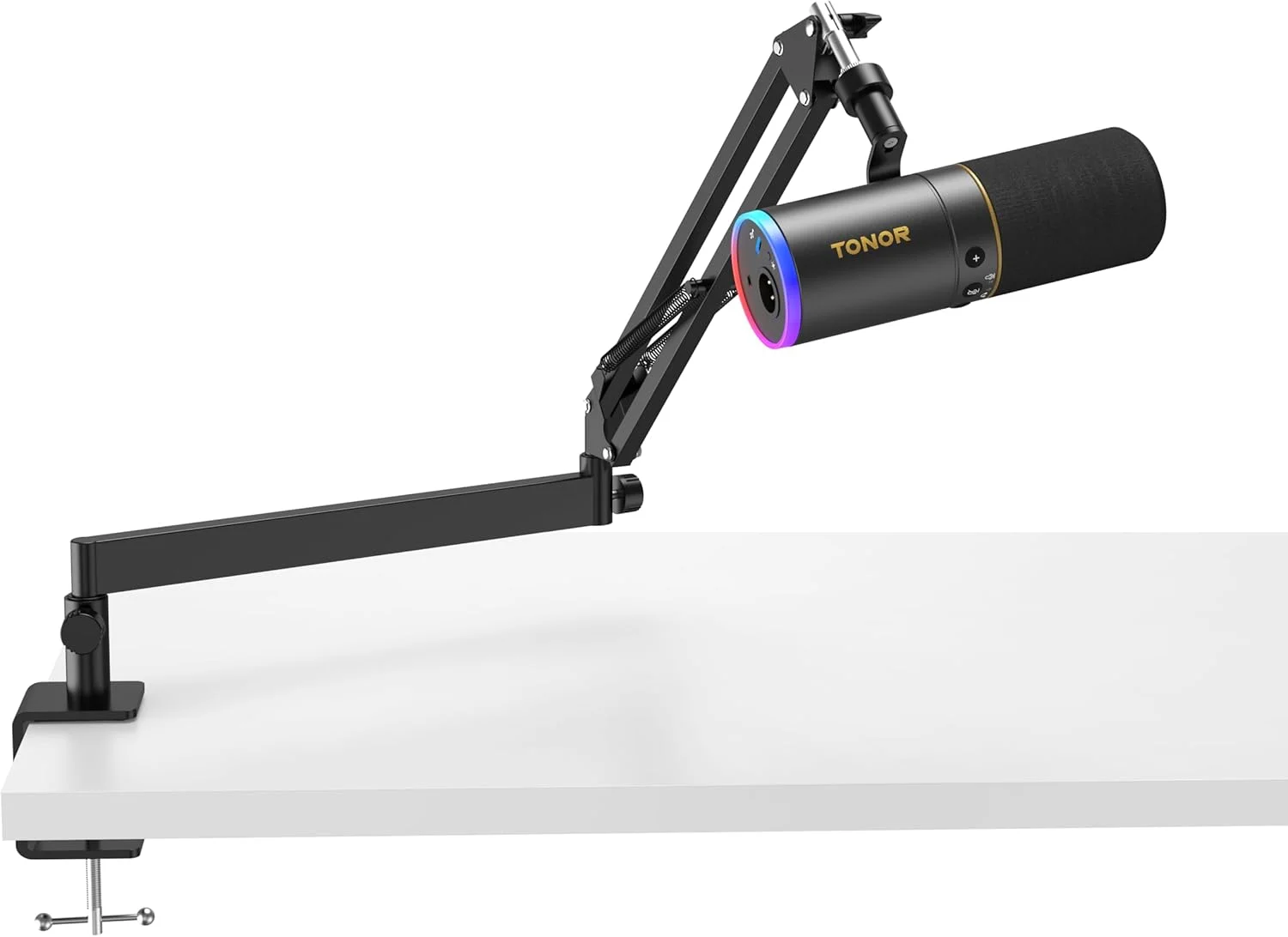 میکروفون دینامیک TONOR، میکروفون XLR/USB برای بازی، استریمینگ، میکروفون استودیویی کاردیوئید XLR با قطع صدای سریع، جک هدفون، کنترل صدا، میکروفون با نورپردازی RGB و بازوی بوم کم ارتفاع، TD520s+