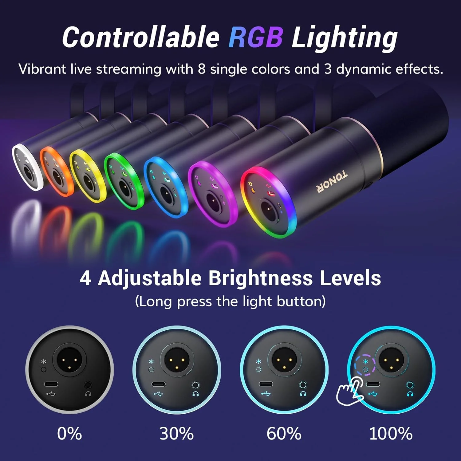 میکروفون گیمینگ TONOR XLR/USB، میکروفون دینامیک برای ضبط پادکست و استریم با نور RGB، دکمه قطع صدا، جک هدفون، مانیتورینگ، پایه رومیزی، میکروفون فلزی وکال برای PC Mac Android PS4/5 مدل TD520S میکروفون گیمینگ TONOR XLR/USB، میکروفون دینامیک برای ضبط پادکست و استریم با نور RGB، دکمه قطع صدا، جک هدفون، مانیتورینگ، پایه رومیزی، میکروفون فلزی وکال برای PC Mac Android PS4/5 مدل TD520S