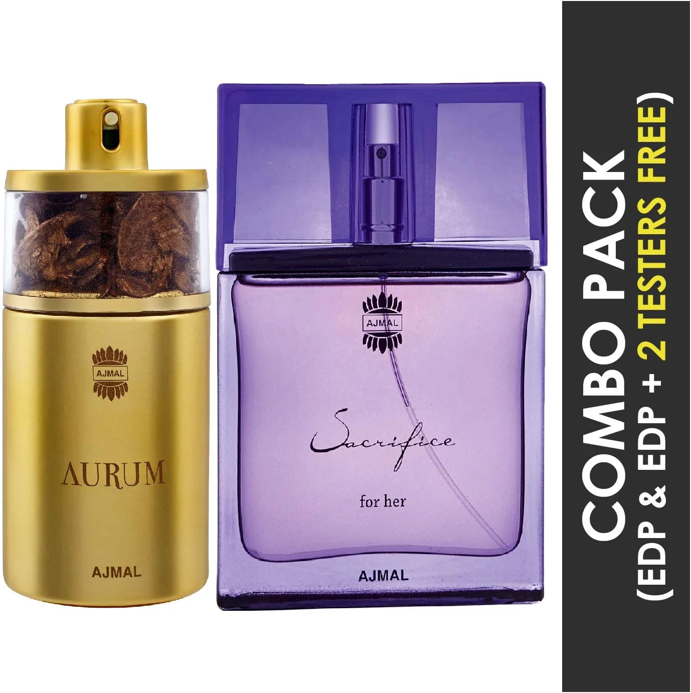 عطر اسپری زنانه ای‌جی‌ام‌ال Aurum Edp با رایحه میوه‌ای و گلی 75 میلی‌لیتر و عطر زنانه Sacrifice For Her Edp با رایحه گلی و مشکی 50 میلی‌لیتر