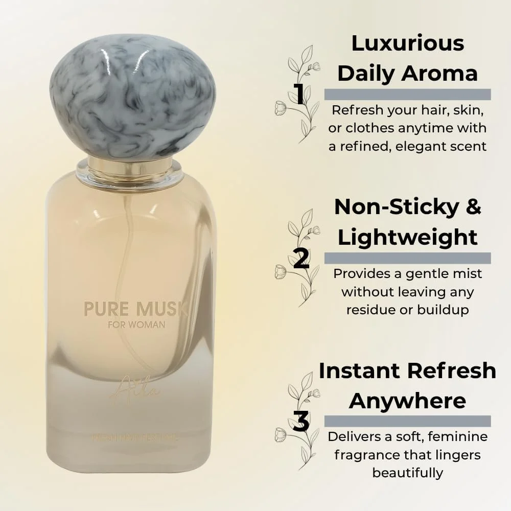 عطر زنانه آیکا مدل Pure Musk حجم 50 میلی لیتر، عطر ماندگار برای بدن و مو، عطر بدون الکل با رایحه مشک سفید، پودر نرم و رایحه های تمیز عطر زنانه آیکا مدل Pure Musk حجم 50 میلی لیتر، عطر ماندگار برای بدن و مو، عطر بدون الکل با رایحه مشک سفید، پودر نرم و رایحه های تمیز