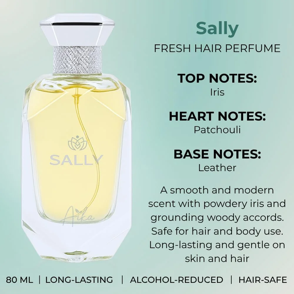 عطر زنانه آیکا Sally با حجم 80 میلی لیتر، عطر ماندگار برای بدن و مو، عطر بدون الکل با رایحه ترنج، گریپ فروت، زنبق و نعناع هندی، رایحه مرکبات تازه و نت های چوبی ملایم