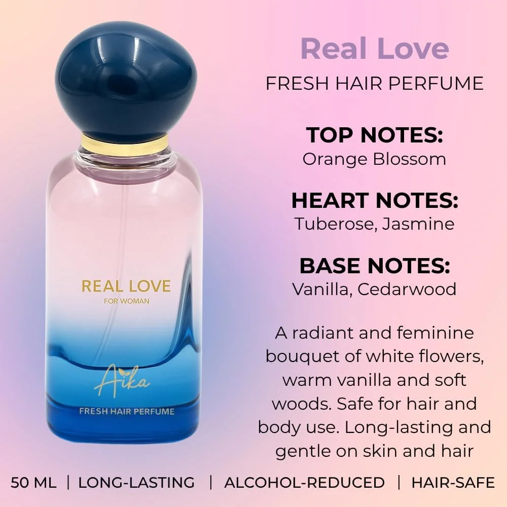 عطر زنانه آیکا مدل Real Love حجم 50 میلی لیتر، عطر ماندگار برای بدن و مو، عطر بدون الکل با رایحه شکوفه پرتقال، ترنج و گل مریم عطر زنانه آیکا مدل Real Love حجم 50 میلی لیتر، عطر ماندگار برای بدن و مو، عطر بدون الکل با رایحه شکوفه پرتقال، ترنج و گل مریم
