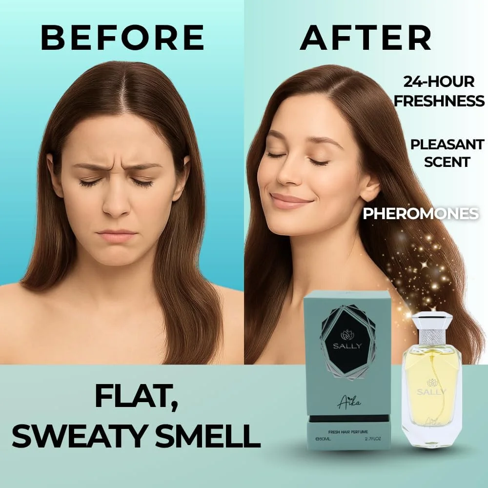 عطر زنانه آیکا Sally با حجم 80 میلی لیتر، عطر ماندگار برای بدن و مو، عطر بدون الکل با رایحه ترنج، گریپ فروت، زنبق و نعناع هندی، رایحه مرکبات تازه و نت های چوبی ملایم