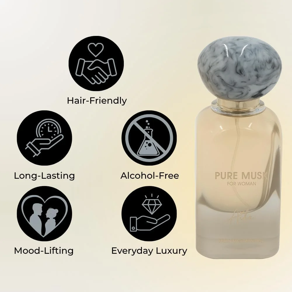 عطر زنانه آیکا مدل Pure Musk حجم 50 میلی لیتر، عطر ماندگار برای بدن و مو، عطر بدون الکل با رایحه مشک سفید، پودر نرم و رایحه های تمیز عطر زنانه آیکا مدل Pure Musk حجم 50 میلی لیتر، عطر ماندگار برای بدن و مو، عطر بدون الکل با رایحه مشک سفید، پودر نرم و رایحه های تمیز