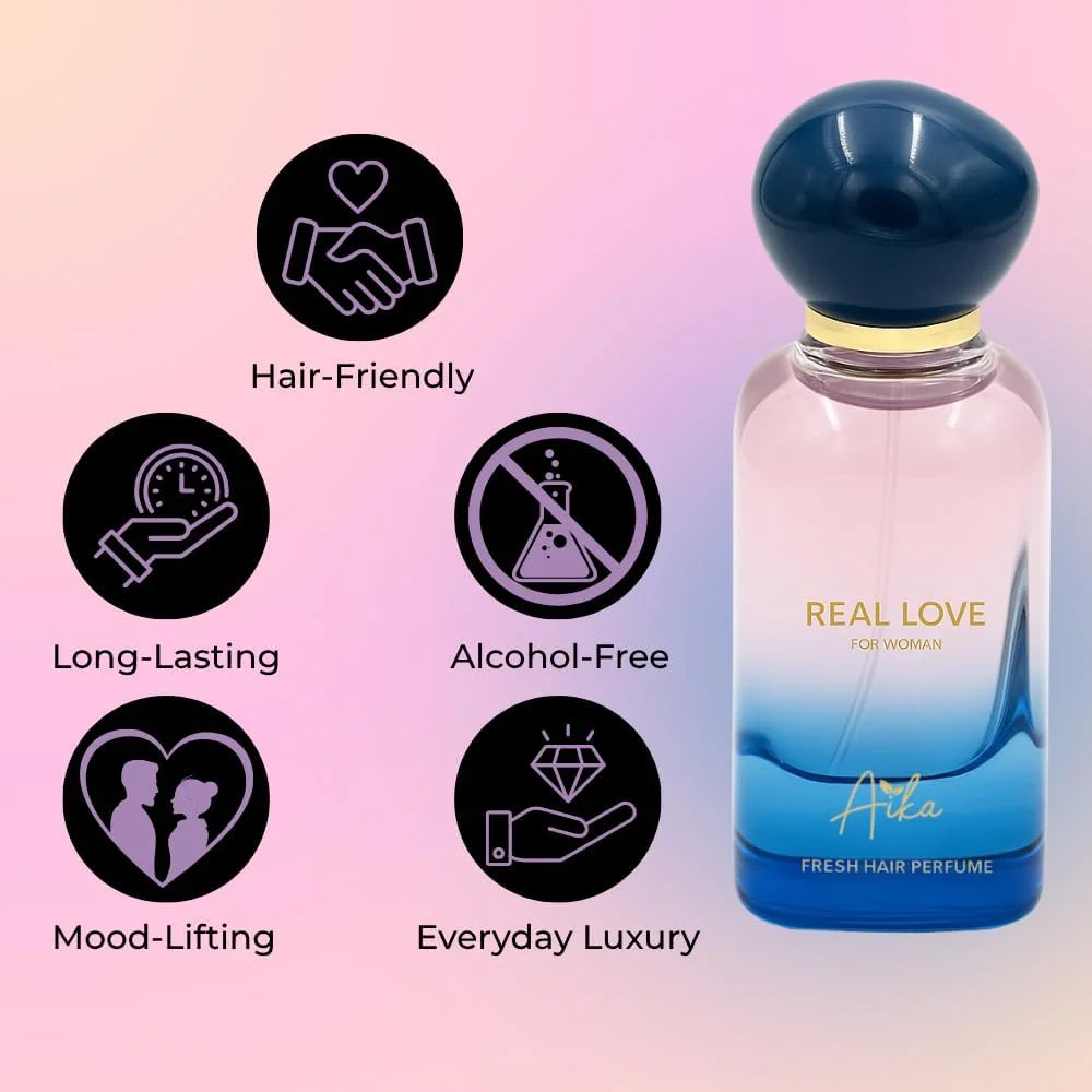 عطر زنانه آیکا مدل Real Love حجم 50 میلی لیتر، عطر ماندگار برای بدن و مو، عطر بدون الکل با رایحه شکوفه پرتقال، ترنج و گل مریم عطر زنانه آیکا مدل Real Love حجم 50 میلی لیتر، عطر ماندگار برای بدن و مو، عطر بدون الکل با رایحه شکوفه پرتقال، ترنج و گل مریم
