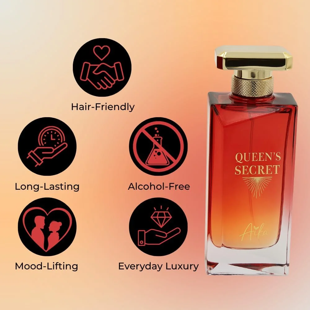 عطر زنانه آیکا مدل Queen’s Secret حجم 80 میلی لیتر، عطر ماندگار برای بدن و مو، عطر بدون الکل با رایحه شکوفه پرتقال، ترنج و گل مریم عطر زنانه آیکا مدل Queen’s Secret حجم 80 میلی لیتر، عطر ماندگار برای بدن و مو، عطر بدون الکل با رایحه شکوفه پرتقال، ترنج و گل مریم