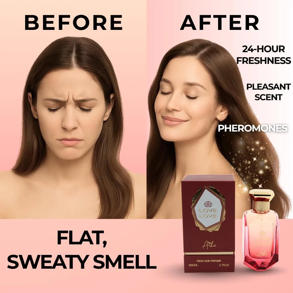 عطر زنانه آیکا Love Love حجم 80 میلی لیتر، عطر ماندگار برای بدن و مو، عطر بدون الکل با رایحه پوست پرتقال، مگنولیا، یاس و وانیل