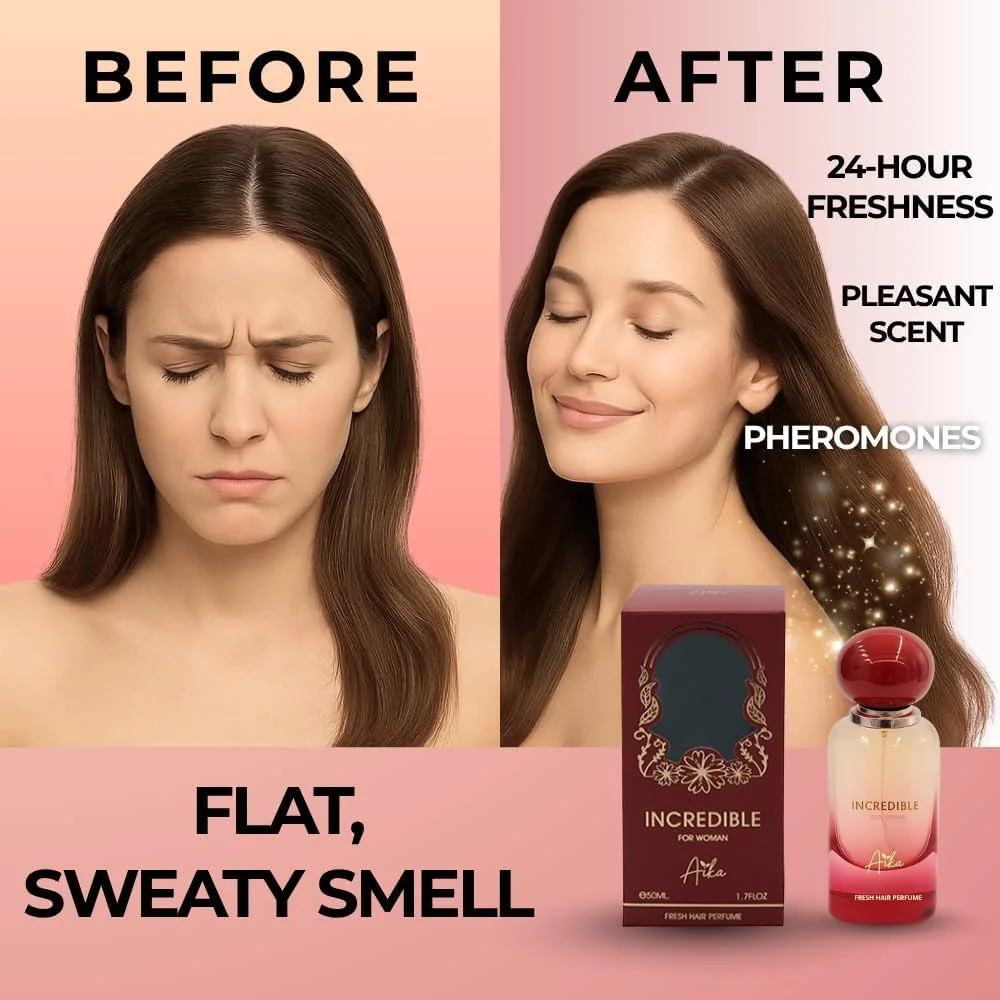 عطر زنانه آیکا 50 میلی لیتر مدل Incredible، عطر ماندگار برای بدن و مو، عطر بدون الکل زنانه با رایحه زعفران، عنبر و یاس شرقی