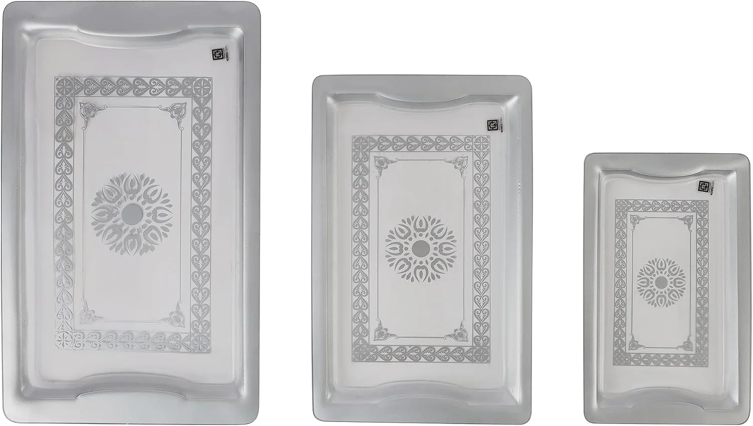 سینی سرو آکریلیک رویال فورد - RF11238 ست سینی مستطیلی با طراحی شیک و ظریف، سینی پلاستیکی بادوام و ماندگار برای سرو چای، نوشیدنی، غذا، وسایل دکوری، استفاده و نگهداری آسان - نقره ای