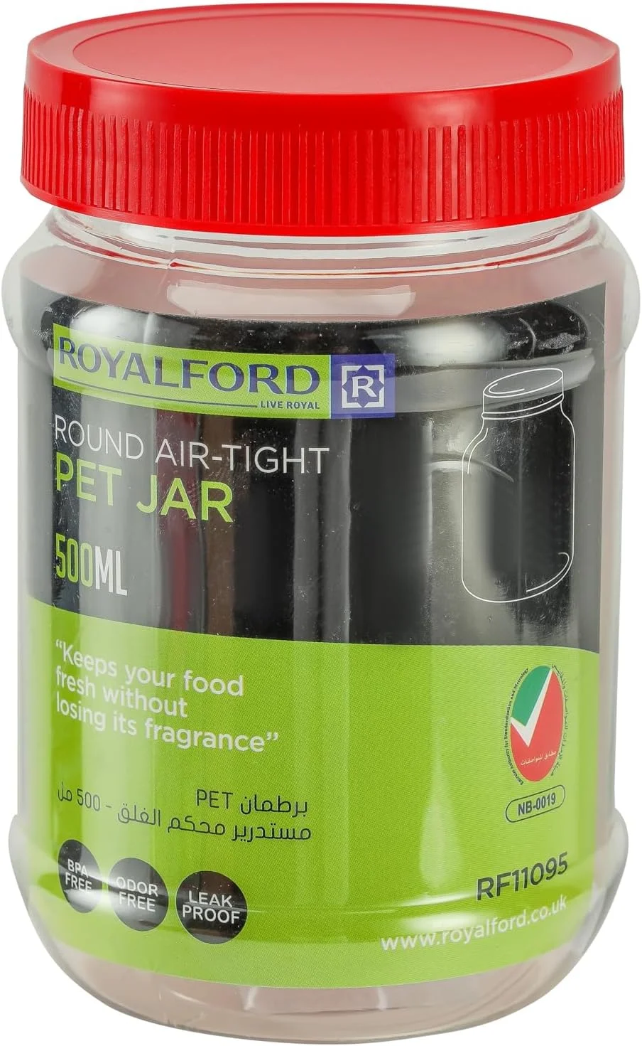 ست 4 عددی ظروف نگهدارنده گرد درب دار رویال فورد مدل RF11225 با ظرفیت 1000 میلی لیتر، ظروف شفاف برای نگهداری حبوبات، غلات و ادویه جات، مناسب برای نظم دهی آشپزخانه، قوطی PET آشپزخانه، شفاف، رنگ درب متنوع